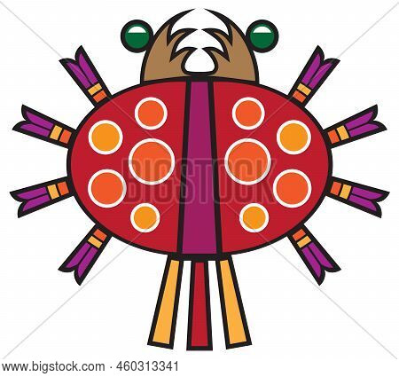 A Fanciful Shelled Bug With Eight Legs And Colorful Circles On It's Back