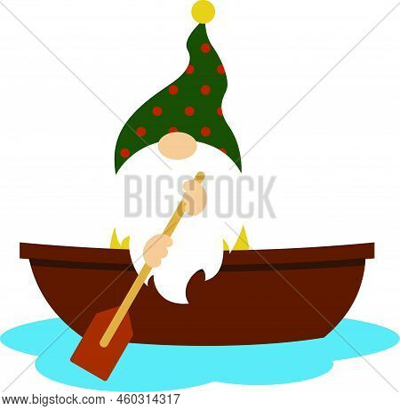 Camping Gnome Svg Vector Illustration Isolated On White Background. Camper Gnome In A Boat. Happy Ca