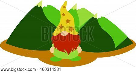 Camping Gnome Svg Vector Illustration Isolated On White Background. Camper Gnome In The Mountains. G