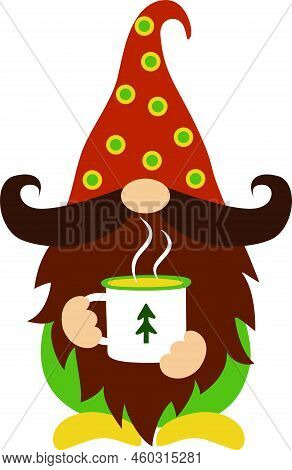 Camping Gnome Svg Vector Illustration Isolated On White Background.camper Gnome With A Cup.