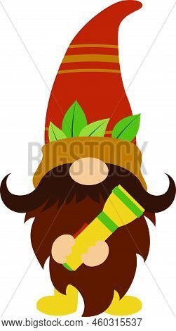 Camping Gnome Svg Vector Illustration Isolated On White Background. Camper Gnome With A Flashlight.