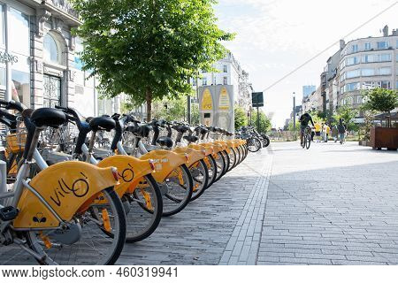 Brussels, Belgium - June 02, 2022: Public Villo Bicycles Parked In The Sharing