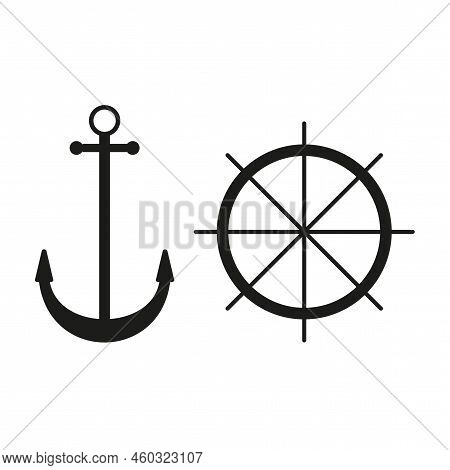 Sketch Anchor Helm Icons. Vector Illustration. Stock Image.