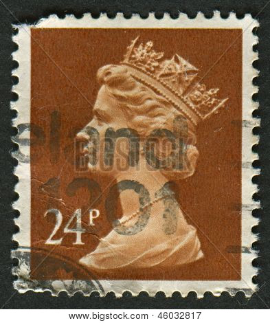 UK-เซอร์กา 1989: แสตมป์ที่พิมพ์ในประเทศอังกฤษแสดงรูปของ Elizabeth II เป็นพระมหากษัตริย์รัฐธรรมนูญของ 16