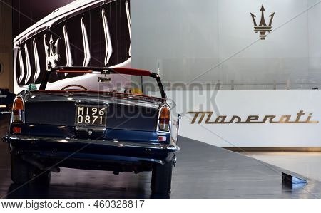 Modena - Italy - April 28, 2020: Vintage Maserati Cars Exhibited At The Maserati Museum In Modena. I