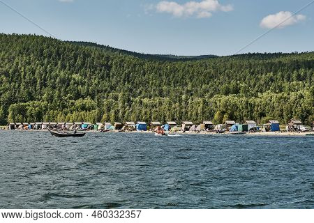 Tent Camp In Village Of Katun On Coast Chivyrkuisky Bay Of Lake Baikal.zabaikalsky National Park, Bu