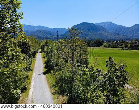 Drava River Bicycle Path (drauradweg) Near St. Jakob Im Rosental, Austria. Summer View From A Drone.