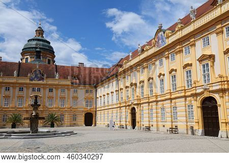Melk Abbey In Austria. Baroque Benedictine Monastery. In German Language Stift Melk.