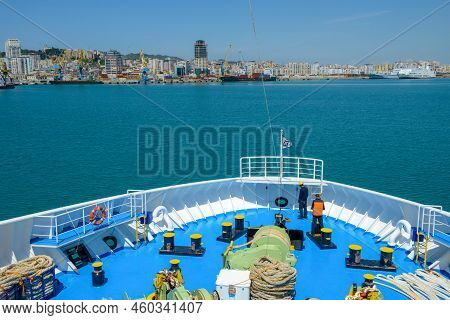 A Ferry Enters The Port Of Durres On Albania