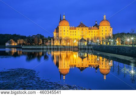 Stunning View Of Moritzburg Castle Near Dresden. Popular Tourist Destination. Location: Moritzburg, 