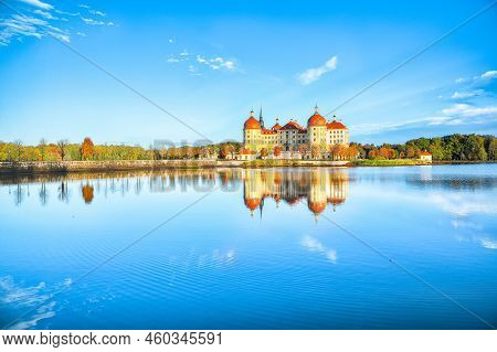 Majestic View Of Moritzburg Castle Near Dresden. Popular Tourist Destination. Location: Moritzburg, 