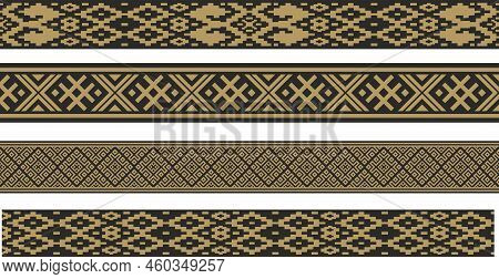 Vector Golden Seamless Belarusian National Ornament. Ethnic Endless Gold Border, Slavic Peoples Fram