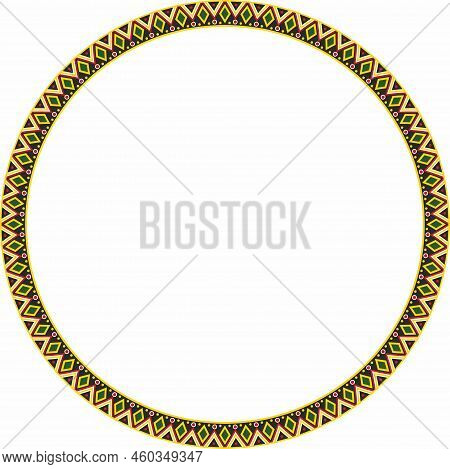 Vector Round Colored Border Ornament. Native American Tribes Framework, Circle.