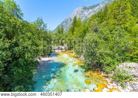 Clear Water Of Soca River At Small Soca Gorge, Julian Alps, Slovenia