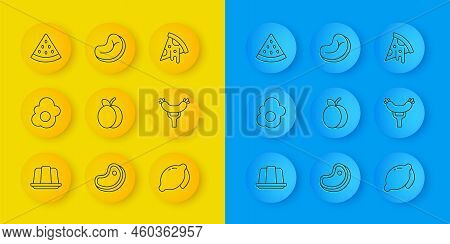 Set Line Jelly Cake, Scrambled Egg, Plum Fruit, Lemon, Sausage The Fork, Watermelon, Slice Of Pizza 
