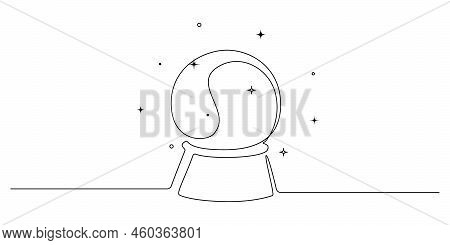 One Continuous Line Drawing Of Crystal Ball. Mafic Glass Globe For Concept Predict Fortune Teller In