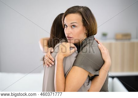 Disagreement And Mistrust. Sneaky Fake Female Pretends To Be A Friend