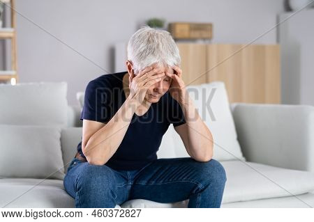 Worried Woman With Mental Stress. Sad Bored Elder Person