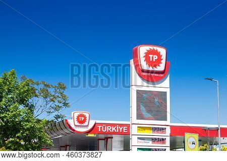 Istanbul, Turkey - May 21, 2022: Logo Of Turkiye Petrolleri  On One Of Its Gas Stations Of Istanbul.