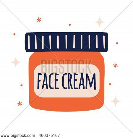 Face Cream Vector Icon. Jar With Cosmetic Product For Skin Care, Moisturizing, Antiaging, Acne. Natu