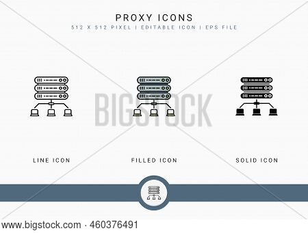 Proxy Icons Set Vector Illustration With Solid Icon Line Style. Internet Server Concept. Editable St