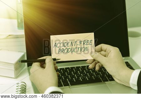 Conceptual Caption Accident Free Production. Business Showcase Productivity Without Injured Workers 