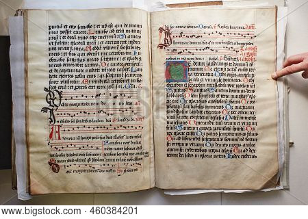 Lviv, Ukraine - April 4, 2020: Manuscripts In The Medieval Library. Incunabula.