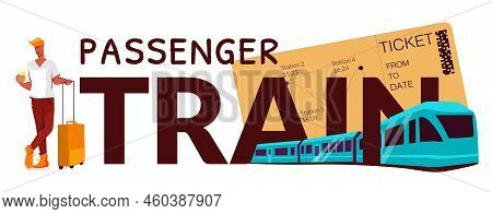 Passenger Train Flat Text With Modern High Speed Train Passing Through Big Letters Vector Illustrati
