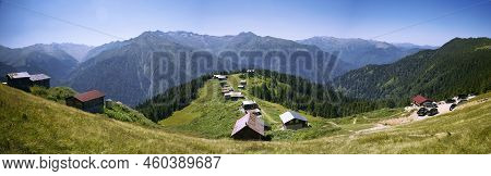 Turkey, Rize, Pokut Plateau, Historic Plateau Houses And Nature View, Panoramic View