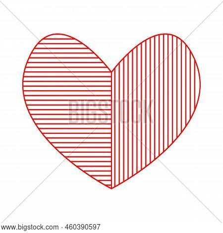 Heart Of Two Halves Connected Together. Left Part Shaded With Red Horizontal Lines. Right Side Shade