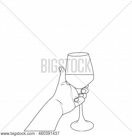 Wine Glass In Hand Outline Wine Glass Vector Illustration