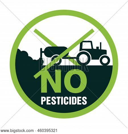 No Pesticides Prohibit Sign - Strikethrough Tractor With Mounted Boom Sprayer - Icon For Products Co