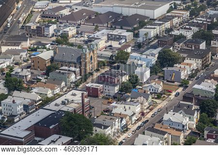 New York, Usa - July 7, 2010: View To Main Street Of Newark With Church When Approaching The Airport