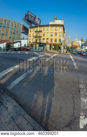 New York, Usa - July 8, 2010: Cityview Of New York  Eastside With Shadow Of Pedestrians Waiting For 