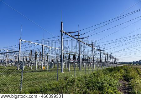 Hofheim, Germany - September 6, 2010: Electrical Power Plant In Beautiful Colorful Meadow