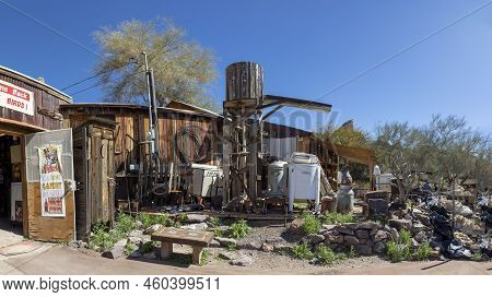 Oatman Ghost Town,   Usa - March 3 , 2019:  View Of The The Famous Living Ghost Town Along Historica