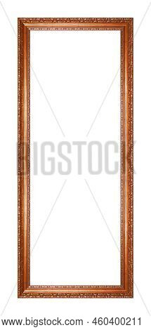 Rectangular Empty Wooden And Copper Or Bronze Gilded Ornamental Frame Isolated On White Background