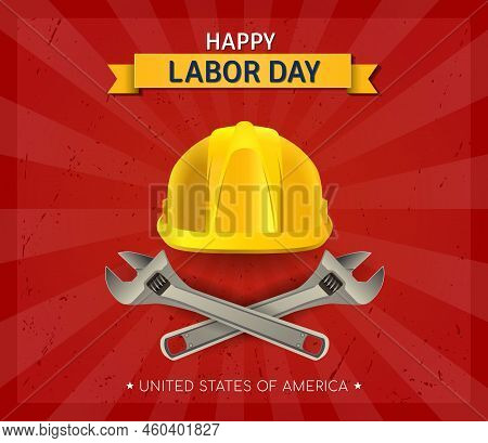 Happy Labor Day Usa Retro Sunburst Vector Poster Illustration September 5 Celebration. Realistic Hel