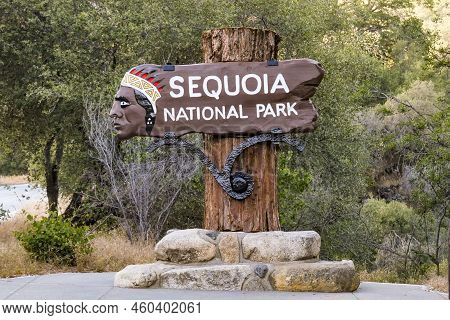 Sequoia Tree National Park, Usa - May 22, 2022: Entrance Logo Of The Sequoia Tree National Park. The