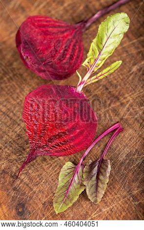Red Beet Or Beetroot On The Wooden Table.