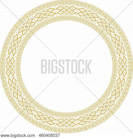 Vector Golden Round Belarusian National Ornament. Ethnic Circle Gold Border, Slavic Peoples Frame.