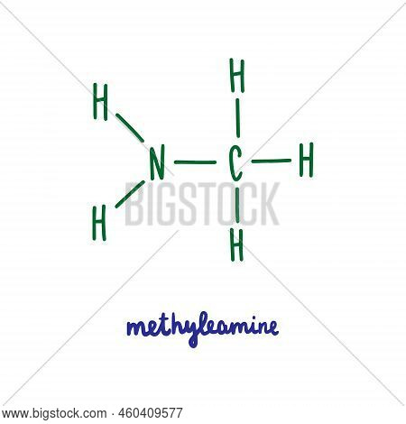 Methyleamine Hand Drawn Vector Formula Chemical Structure Lettering Blue Green Compound