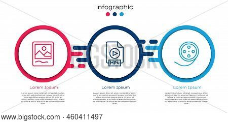 Set Line Photo Frame, Mp4 File Document And Film Reel. Business Infographic Template. Vector