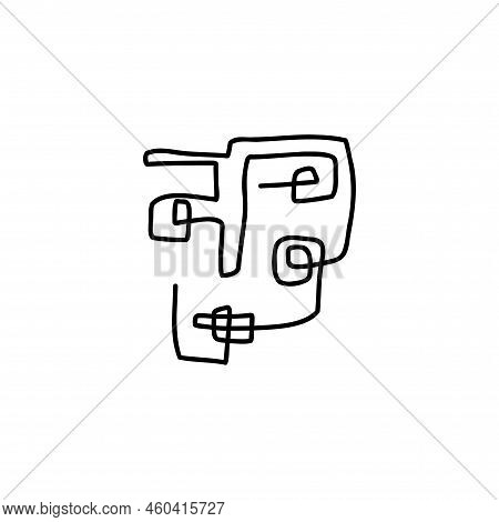 Continuous One Line Face. Woman Stylied Minimal Artwork. Vector Freehand Contour