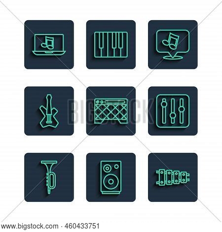 Set Line Trumpet, Stereo Speaker, Xylophone, Music Note, Tone, Guitar Amplifier, Electric Bass Guita