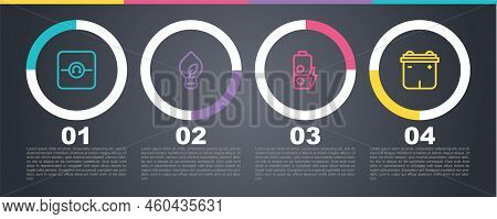 Set Line Ohmmeter, Light Bulb With Leaf, Battery Charge And Car Battery. Business Infographic Templa