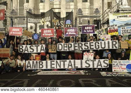 Buenos Aires, Argentina; August 25, 2022: Protest In The Congress. People With Ecological Signs: The