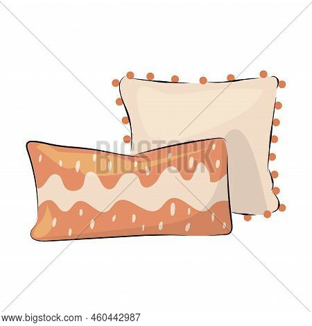 Cushion. Doodle Bedroom Soft Pillows Composition, Beige And Orange Home Interior Decorative Elements