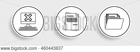 Set Line Document Folder, Computer With Keyboard And X Mark And File Document Icon. Vector