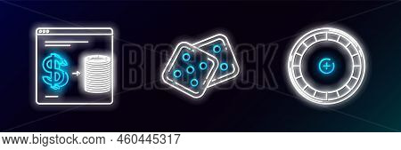 Set Line Casino Roulette Wheel, Online Casino Chips Exchange On Stacks Of Dollars And Game Dice Icon